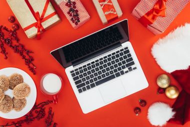 christmas gifts and laptop  clipart