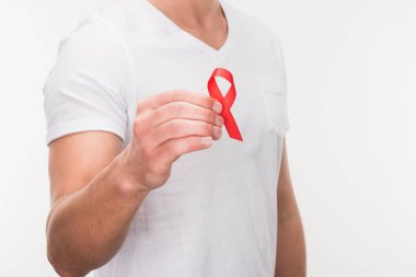 man holding aids ribbon clipart