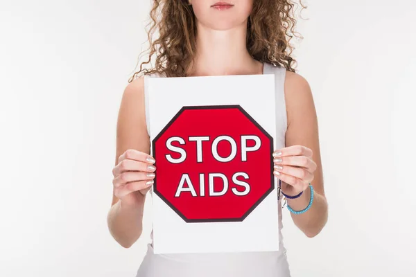 Γυναίκα με πινακίδα stop aids — Φωτογραφία Αρχείου