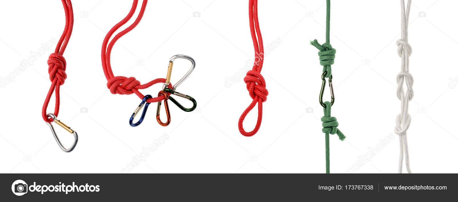 Ropes with knots, loops and carabiners — Stock Photo © VadimVasenin