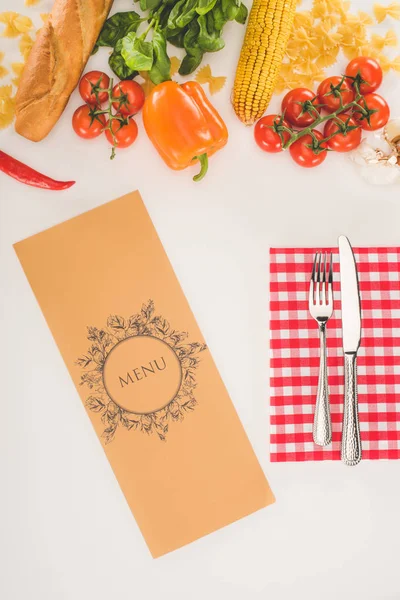 Menu, cutlery and ingredients — Stock Photo, Image