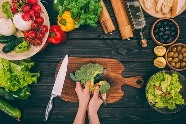 Hands holding broccoli — Stock Photo, Image