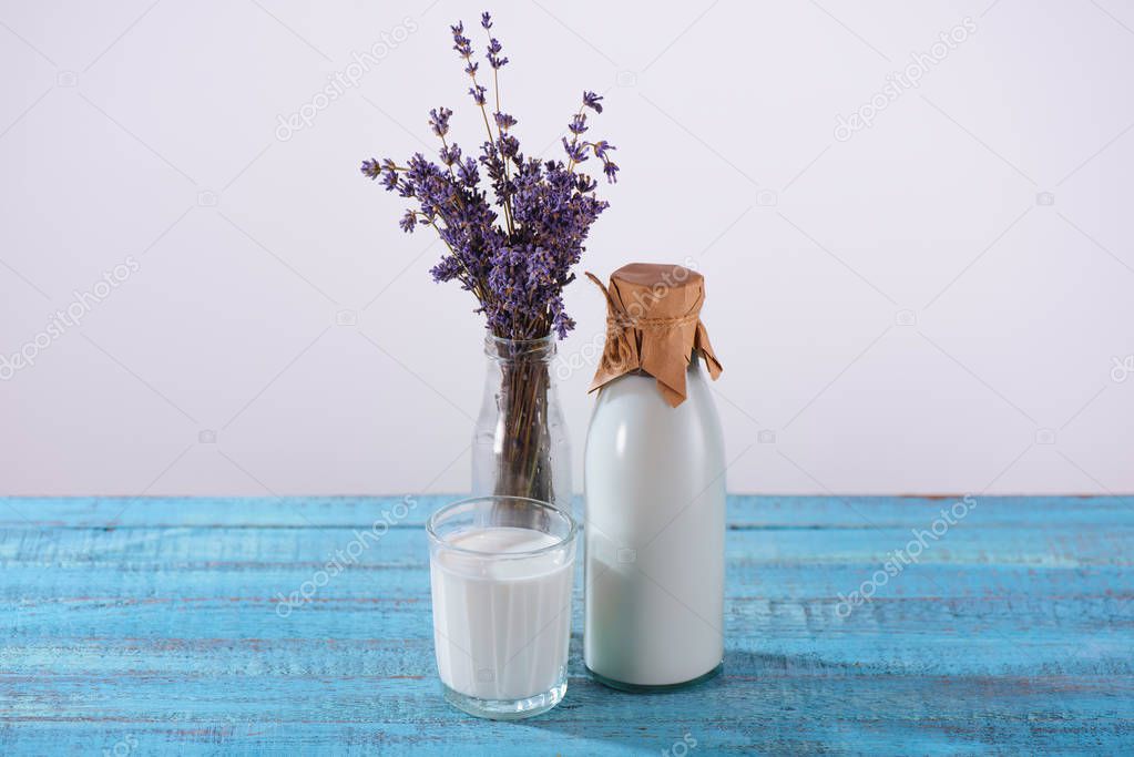 milk and lavender in vase
