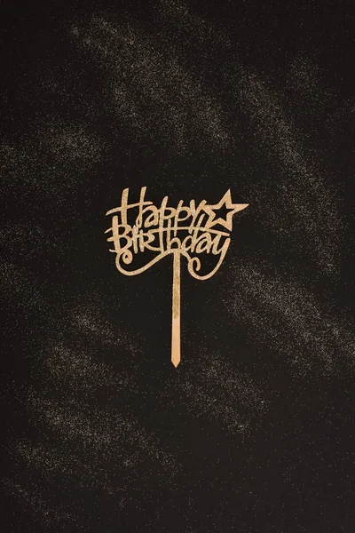 Top View Golden Happy Birthday Sign Black Surface — Stock Photo, Image