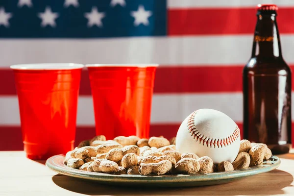 Top View Hot Dogs Plastic Cups Peanuts Beer Bottles Baseball Stock Photo Image By C Vadimvasenin 175978584