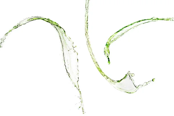 Green Water Splashes Isolated White — Stock Photo, Image