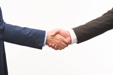 cropped image of shaking hands isolated on white