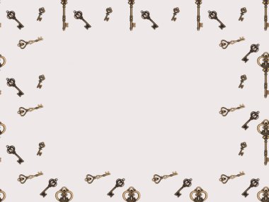 top view of different metal keys frame isolated on white clipart