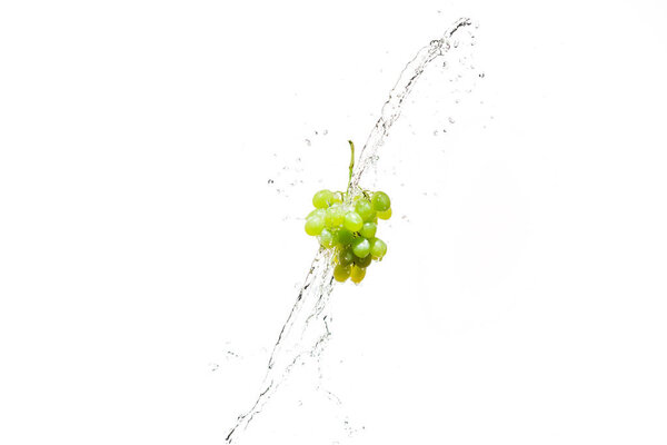  fresh grapes in water splashes isolated on white