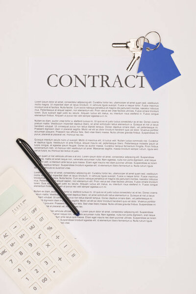 top view of contract, house buying concept isolated on white