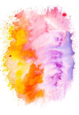 Abstract painting with colorful bright watercolor paint blots on white   clipart