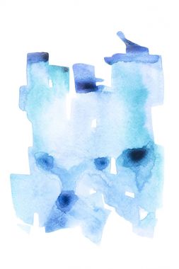 Abstract painting with blue watercolor paint strokes on white  clipart