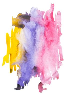 Renkli suluboya boya lekesi ve beyaz vuruşları ile soyut resim 