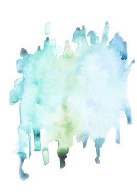 Abstract painting with blue paint blots and strokes on white  clipart