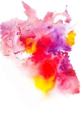 Abstract painting with colorful watercolor paint blots on white  clipart