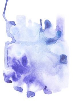 Abstract painting with blue watercolor paint blots and strokes on white  clipart