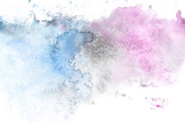 Abstract painting with light blue and purple paint blots on white  clipart