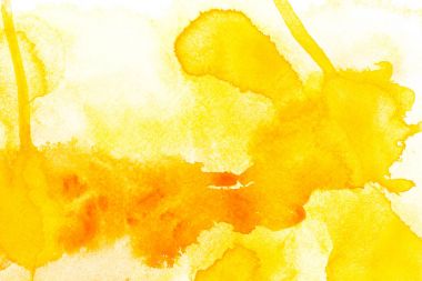 Abstract painting with bright yellow paint blots on white   clipart