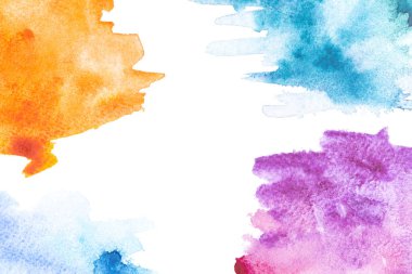 Abstract painting with orange, blue and purple paint strokes on white  clipart
