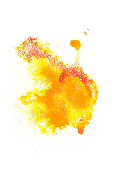 Abstract painting with red and yellow paint spots on white 