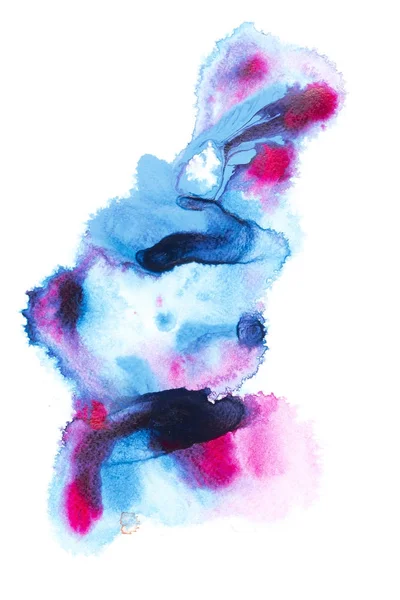 Pintura Abstrata Com Manchas Tinta Azul Rosa Sobre Branco — Fotografia de Stock