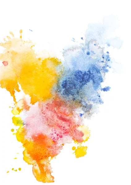 Abstract Painting Red Yellow Blue Watercolor Paint Spots White — Stock Photo, Image