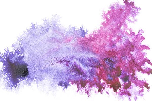 Abstract painting with bright blue and purple paint spots on white  