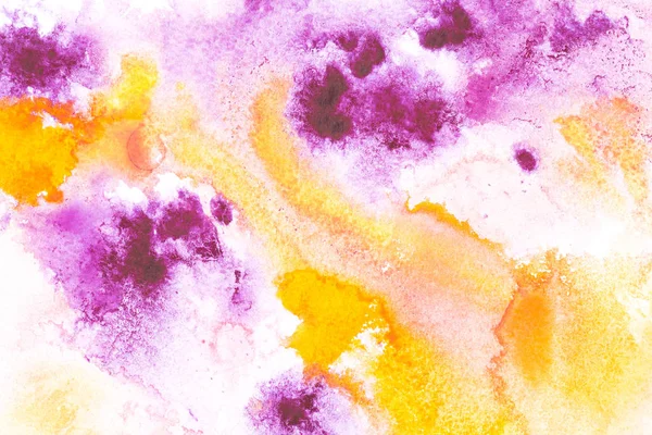 Abstract Painting Bright Yellow Purple Paint Blots White — Stock Photo, Image