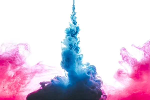 Close View Pink Blue Paint Splashes Isolated White — Stock Photo, Image