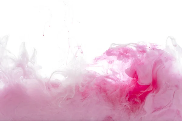 Close Van Roze Inkt Splash Geïsoleerd Wit — Stockfoto