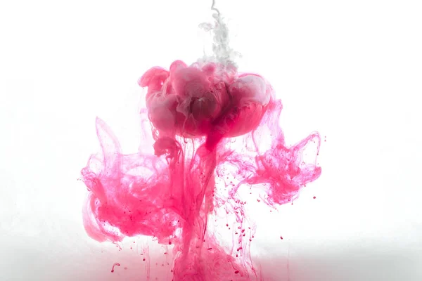 Close View Pink Flower Ink Splashes Isolated White — Stock Photo, Image