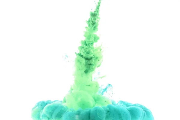 Close View Green Blue Paint Splashes Isolated White — Stock Photo, Image