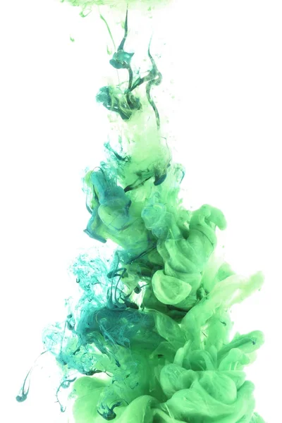 Mixing Green Paint Splashes Isolated White — Free Stock Photo