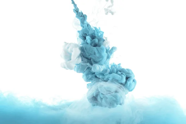 Míšení Cákance Modré Barvy Izolované Bílém — Stock fotografie
