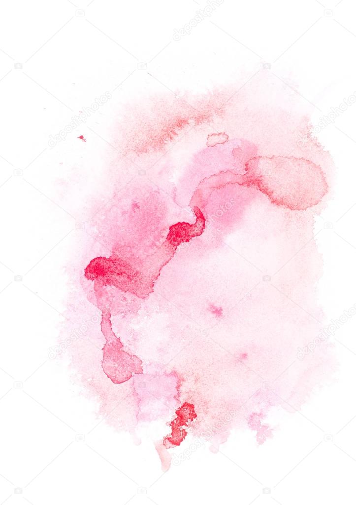 Abstract painting with pink paint blots on white 