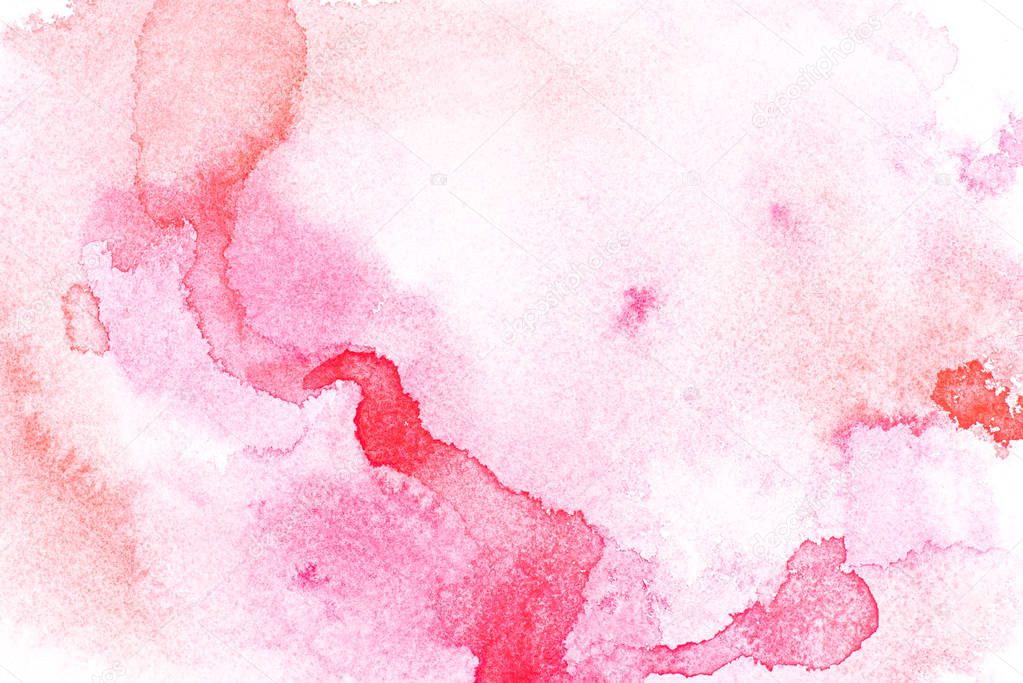 Abstract painting with red watercolour paint blots on white 