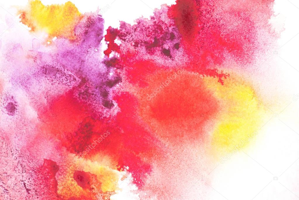 Abstract painting with colorful paint blots on white 