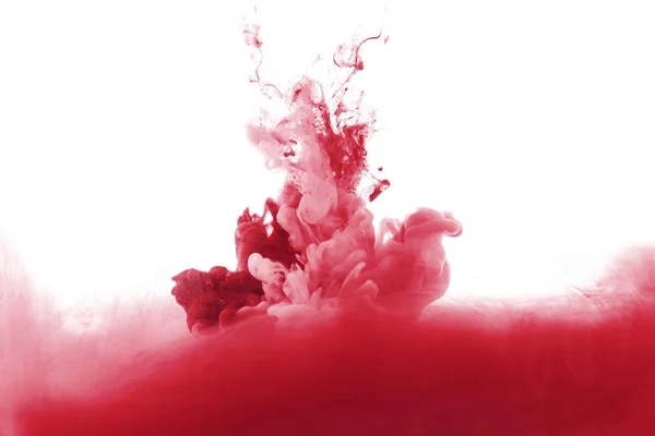 Брызги Красной Краски Воде Изолированные Белом — стоковое фото