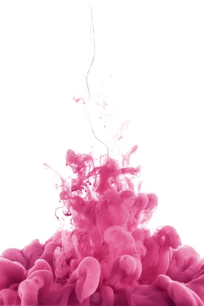 Vista Perto Respingo Tinta Rosa Água Isolado Branco — Fotografia de Stock