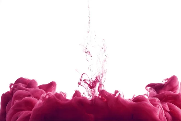 Rózsaszín Füstös Festék Splash Vízben Elszigetelt Fehér Másol Hely — Stock Fotó