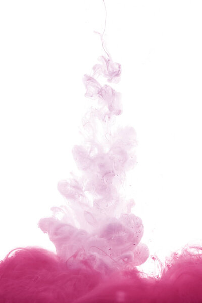 pink paint splash in water, isolated on white