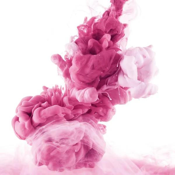 Close View Pink Light Pink Paint Splashes Water Isolated White — Stock Photo, Image