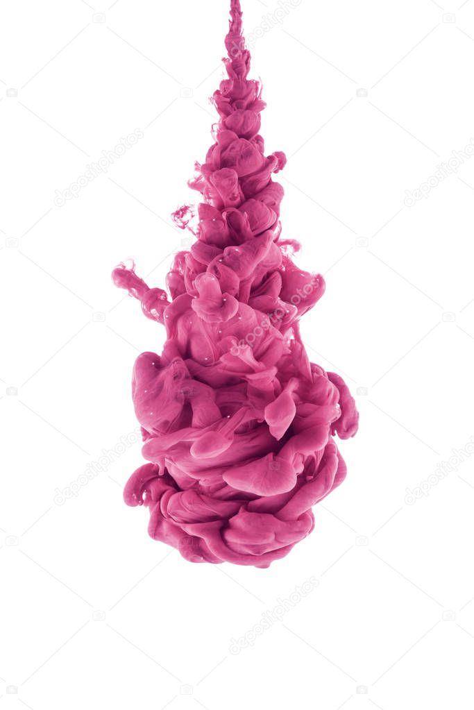 pink paint splash in water, isolated on white