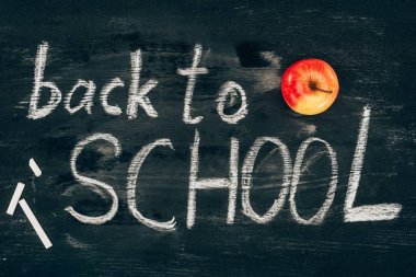 Back to school inscription on chalk board with apple clipart