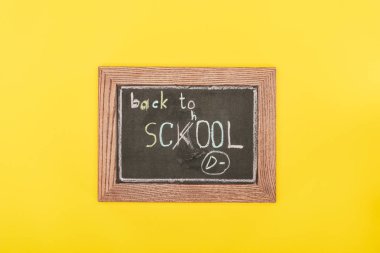 Top view of Back to school inscription with mistake on chalk board clipart