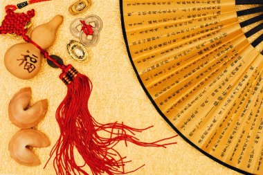 geleneksel Çin yeni yılı kompozisyon altın yüzeyi Üstten Görünüm