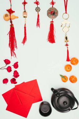 top view of chinese new year composition isolated on white  clipart