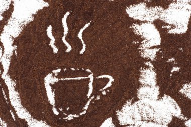 fincan kahve işareti kahve beyaz çizilmiş Üstten Görünüm