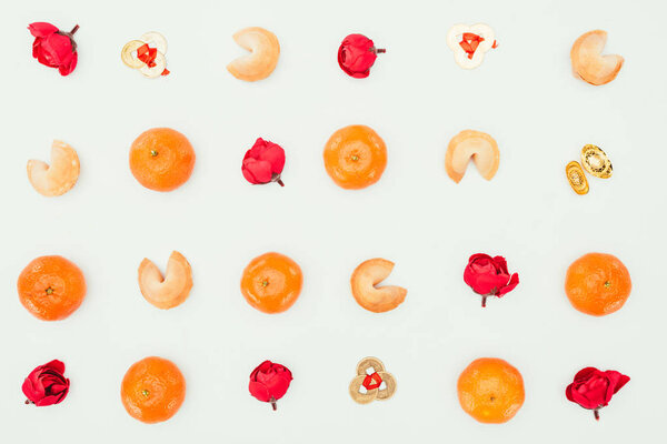 top view of chinese new year seamless pattern isolated on white