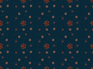 Anason yıldız ve kavrulmuş kahve çekirdekleri karanlık yüzeyinde izole düzenlemenin tam kare